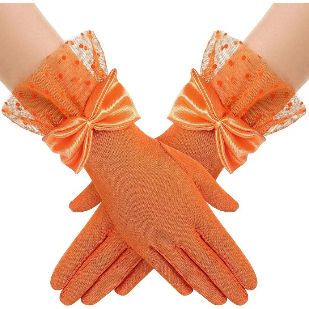 Women's Bow Gloves Orange Short Lace Evening Wedding Accessories Party Prom